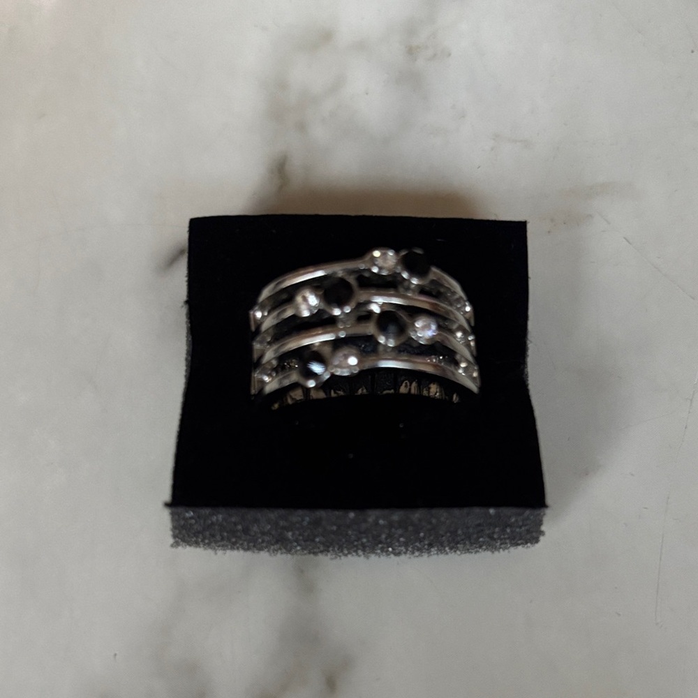 Silver Multi-Row Crystal stretch Ring
